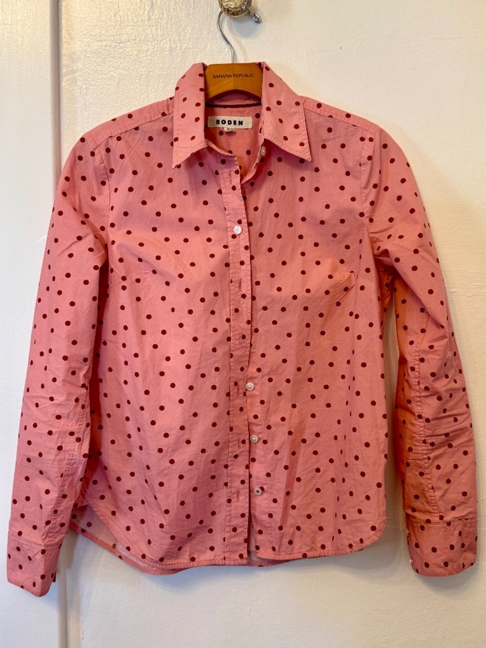 Boden Pink with Red Polka Dots Cotton Shirt Small